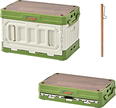 #ad 65L Collapsible Camping Storage Box Camp Kitchen Box with Light White Green $77.99