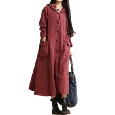 #ad 5XL Women#x27;s Mid Long Hooded Cotton Linen Calf Length Dress Ball Gown Coat Jacket $63.98
