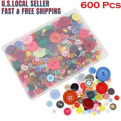#ad 600Pc Craft DIY Buttons About Mixed Colors Assorted Sizes Round Resin Decoration $10.99