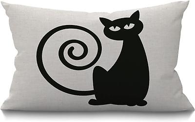 #ad Smooffly Cat Farmhouse Pillow CoverBlack Cat with Funny Circle Tail Waist Lumba $15.28