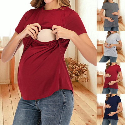 #ad Maternity Women Short Sleeve Breastfeeding T Shirt Summer Pregnant Tops Blouse $15.59
