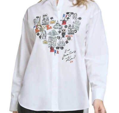 #ad Karl Lagerfeld Paris Whimsy White Heart Shirt Límited Edition Women#x27;s M $29.00