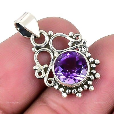 #ad Natural Pink Amethyst Gemstone Jewelry 925 Sterling Silver Pendant For Girls $7.99