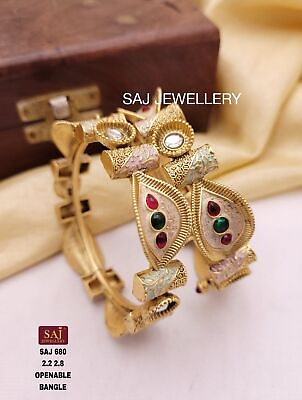 #ad Ethnic Gold Plated Indian 2 Pcs AD Fashion Bangle Bracelet Wedding Jewelry DE $43.23