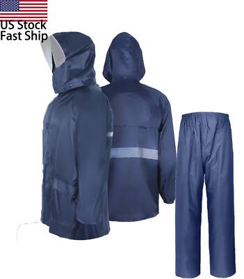 #ad Rain Suit for Men Women Jackets Pant Gear Reflective Waterproof motorcycle hivis $22.79