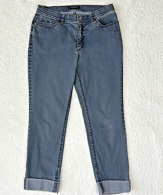 #ad Lafayette 148 Womens Blue Distressed Mid Rise Straight Cuffed Jeans Size 6 $35.00