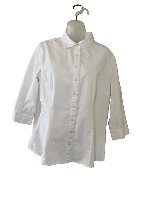 #ad Chadwicks Womens 100% Cotton Size 12 White Dress Shirt 3 4 Sleeve Cutaway Collar $13.00