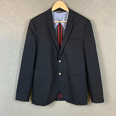 #ad Zara Man Blazer 39 Static Dark Denim Blue Unlined Two Button Jacket $49.97