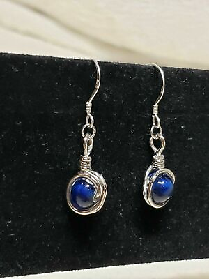 #ad Teardrop Cobalt Blue Sterling Silver 925 Dangle Pierced EARRINGS $29.00