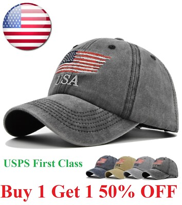 #ad US Flag Dyed Washed Retro New Plain Polo Patriotic Baseball Cap Hat men women $10.95