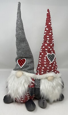 #ad Double Attached Red amp; Gray Valentine Hearts Winter Gnomes Weighted Plush 16.5” $17.99