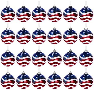 #ad 24pcs 3 1 4quot; 80mm American Patriotic Christmas Ball Ornaments July of 4th B... $41.39
