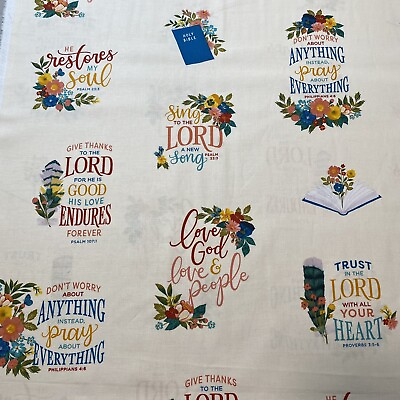 #ad Christian Cotton Fabric With Bible Verses And Inspirational Quotes Floral $7.97