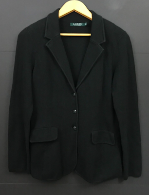 #ad Lauren Ralph Lauren Black Combed Cotton Blazer Crest embossed Buttons Size L $55.99