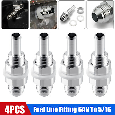 #ad 4 Pack Car 6AN Male Flare Bulkhead To 5 16quot; Hose Barb Fuel Tank Fitting Adapter $13.48