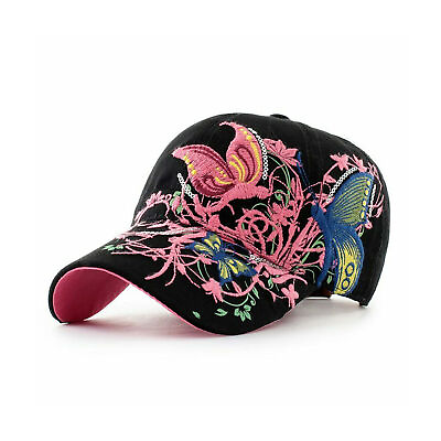 #ad Baseball Cap For Women With Butterflies And Flowers Embroidery Adjustable Hat $16.68