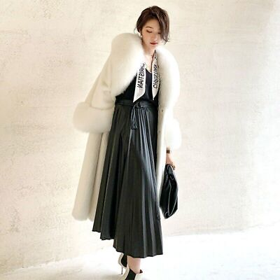 #ad Womens Jacket Mink Fur Long Coat Big Fox Fur Collar Warm Overcoat Luxury Outwear $200.19