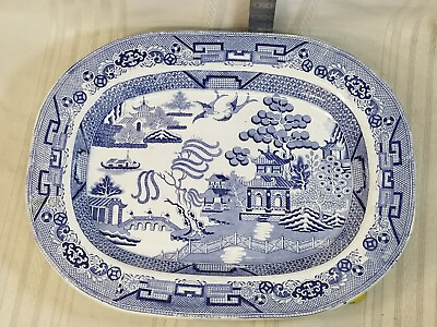 #ad Large 19th Century Staffordshire Platter in quot;Blue Willow TReequot; Pattern 17 1 2quot; $230.92