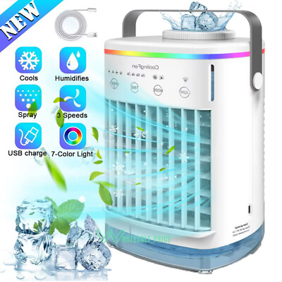 #ad Portable Air Cooler Fan LED Mini Air Conditioner Personal Cooling Fan Humidifier $56.99
