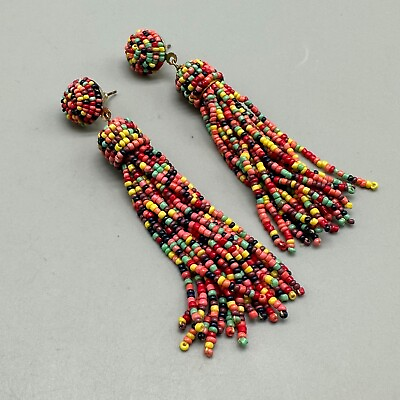 #ad Beaded Earrings Multicolored Fringe Tassel Pierced Statement Boho Jewelry 3 Inch $14.44