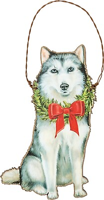 #ad NEW Wood Dog Ornament Christmas Husky Tree Wreath Gift Tag Sign Plaque $5.99