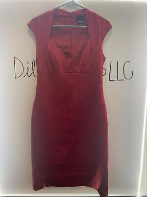 #ad Melrose Dress Womens sz 10 Red Cap Sleeve Satin Sheath Knee Length Cocktail Chic $40.00
