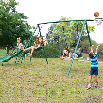#ad 440lbs Swing Sets for Backyard Kids with Slide Heavy Duty Metal Swing Stand US $237.39