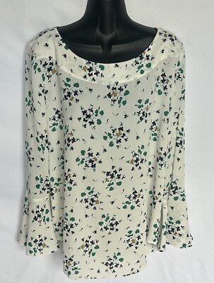 #ad Ann Taylor Womens Blouse Floral Long Sleeve Top Scoop Neck Size Large NWOT $16.99