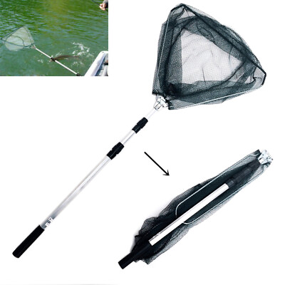 #ad US Telescopic Folding Aluminum Handle Fishing Landing Net Lure Pole Fishing Gear $14.24