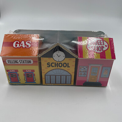 #ad Learn amp; Play Wooden Building gas station school sweet shop buildings new $9.95