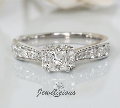 #ad Fabulous 14K White Gold 0.90 ct. Natural Diamonds Princess Cut Engagement Ring $1200.00