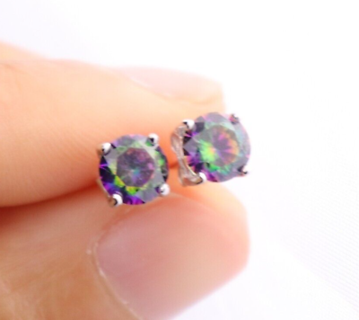 #ad 925 Sterling Silver Natural Colorful Zircon Studs Tiny Gemstone Stud Earrings $8.00