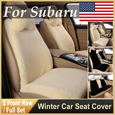 #ad Faux Sheepskin Car Seat Covers 2pcs Front Rear Protector For Subaru Beige Black $50.10