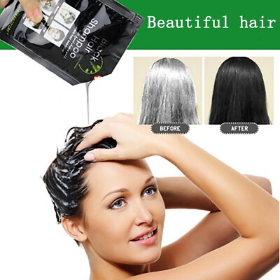 #ad 10PCS Natural Black Hair Shampoo Instant 5 Min Gray White Hair Darkening Dye $10.58