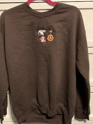 #ad Snoopy Halloween Sweatshirt Charlie Brown Woodstock Pumpkin Brown Sweatshirt Med $20.00