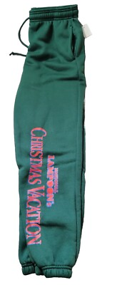 #ad NATIONAL LAMPOON Christmas Vacation Green Sweatpants NWOT Small Pink Lettering $25.99