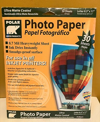 #ad Polar Professional High Glossy Inkjet Photo Paper 30 Sheet 8.5mil White 8.5 x 11 $10.79