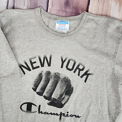 #ad Champion Fist Bump T Shirt Mens Medium Gray New York Graphic Short Sleeve $17.41