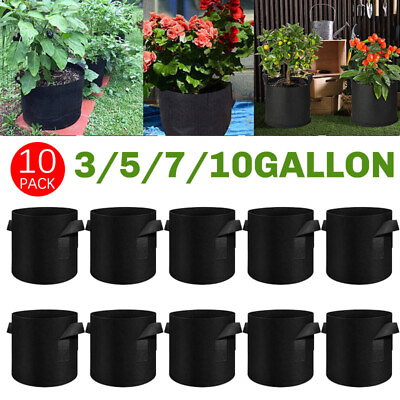 #ad 10pcs 3 5 7 10 Gallon Plant Grow Bags Thickened Nonwoven Fabric Pots Container $19.31