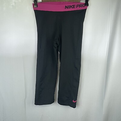 #ad Nike Pro Womens Black amp; Pink Cropped Workout Leggings Size Small $11.94