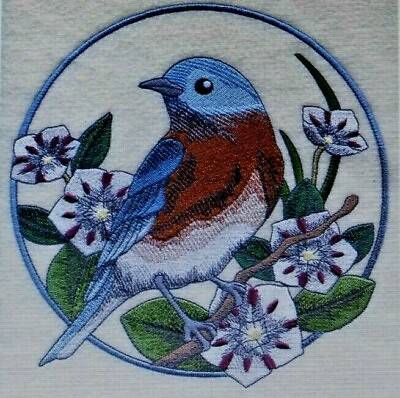 #ad SPRING BIRD BLUEBIRD MOUNTAIN LAUREL CIRCLE Hand Towel Set Embroidered $28.95