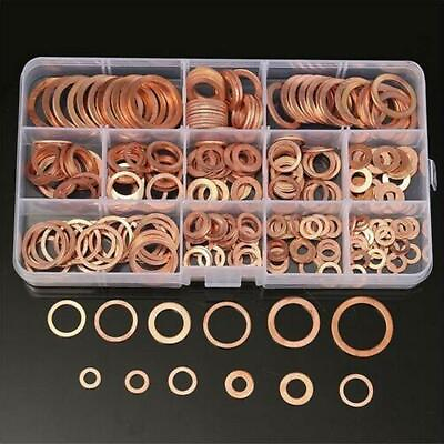 #ad 280pcs 12 Sizes Solid Copper Crush Washers Assorted Seal Flat Ring Hardware kit $23.99