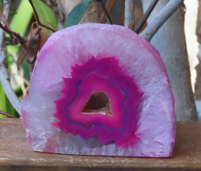 #ad Dyed Pink Agate Crystal Geode Tea Light Candle Holder 892Grams Raw Polished Face AU $70.00