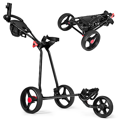 #ad New Foldable 3 Wheel Golf Pull Push Cart Trolley Scorecard Drink Holder Mesh Bag $89.99