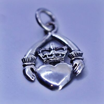 #ad Irish Claddagh friendship Sterling 925 silver pendant hand holding heart charm $16.00