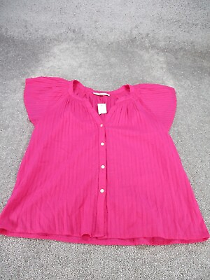 #ad Loft Shirt Womens Small Pink Cotton Short Sleeve Blouse $11.99
