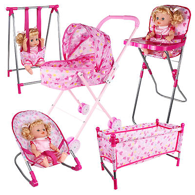 #ad Kids Pushchair Deluxe Buggy Childrens Baby Pram Doll Cot Stroller Great Fun Toy $29.29