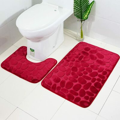 #ad U Shape Bathroom Non Slip Pedestal RugBath Mat Shower Carpet Toilet Rug 2Pc Set $14.99