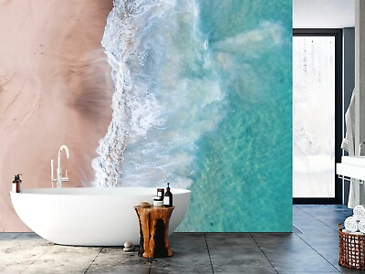 #ad White Beach Wave Aerial View Ocean Blue Portrait Removable Wallpaper AU $469.00