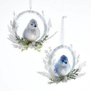 #ad Set of 2 Glass Bird On Top Of Wreath Ornaments w $24.19
